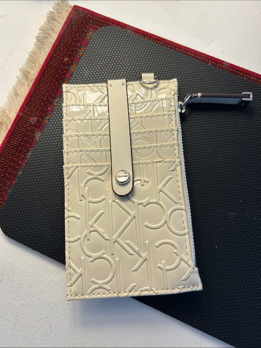Calvin Klein Cream Embossed Leather Phone Wallet